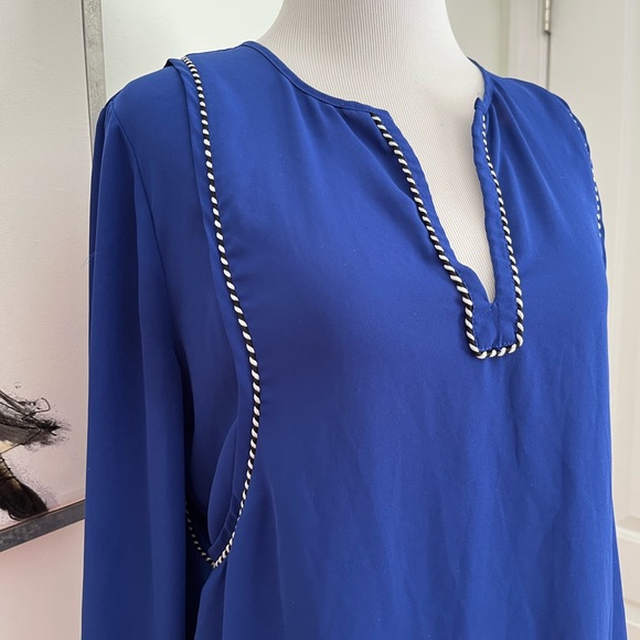 J. Crew Royal Blue Chiffon Trim Top Long Sleeve Blouse Size 4 - Picture 4 of 10